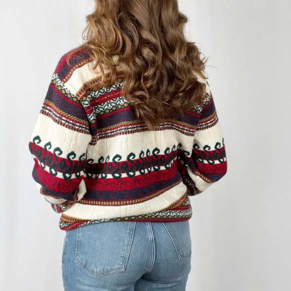 Vintage Wool Fair Isle Cable Knit Sweater Made In Scotland Oversized Grandpa - Picture 3 of 8